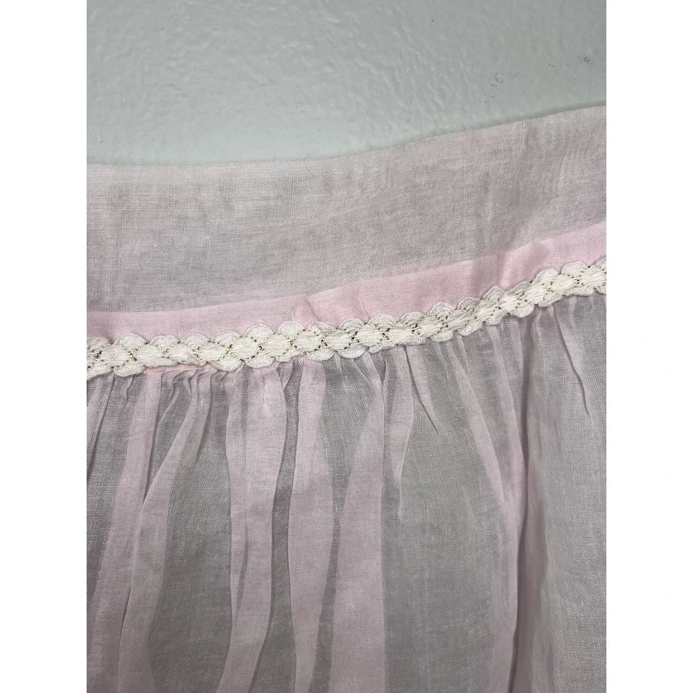 2 Pc Vintage Half Apron Hostess Semi-Sheer Pink Floral/Fruit Motiff And Gingham
